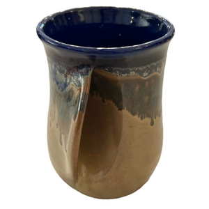 Neher Hand Thrown Hand Warmer Ceramic Left-Handed Mug Pottery Blue Tan 2019